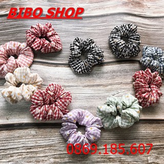 Dây Buộc Tóc Vải Caro Hoa Cúc Thời Trang Cho Nữ, Dây Cột Tóc Vải Scunchies Vải Caro Hoa Cúc
