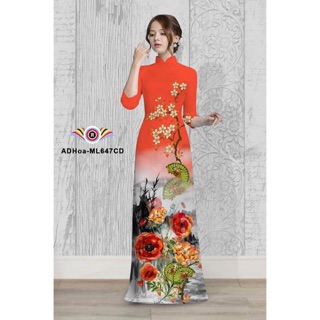 Set áo dài lụa nhật in 3D quần + áo
