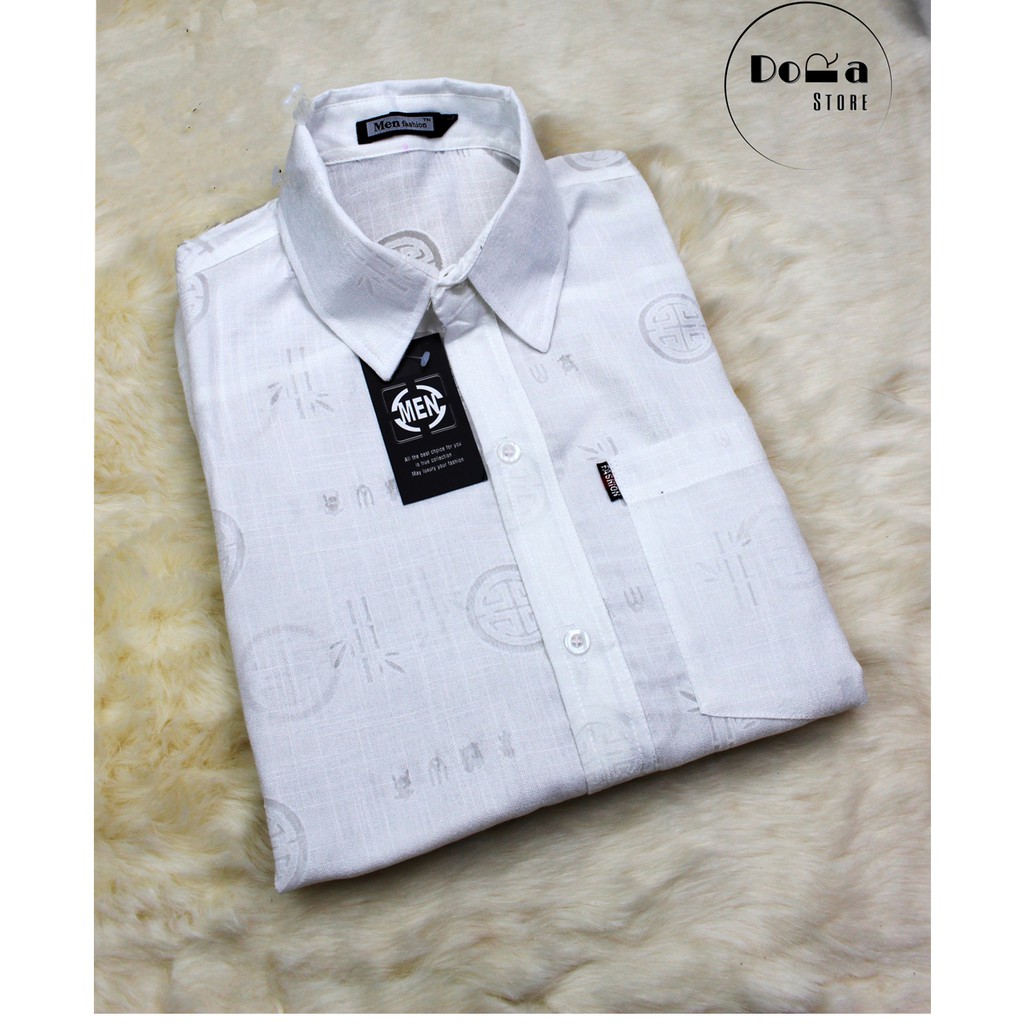 Áo Sơ Mi Nam Trung Niên Vải Đũi Ngắn Tay Vải Mặc Mát