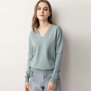 Áo Sweater dệt kim tay dài cổ chữ V dáng rộng phong cách thời trang hàn quốc có 8 màu