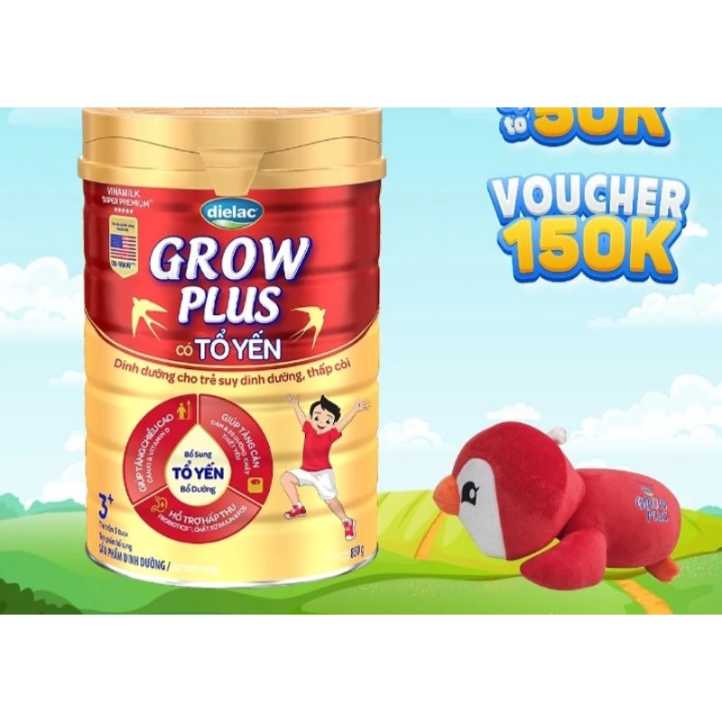 1 lon sữa bột Dielac Growplus số 3 tặng gối ôm cánh cụt