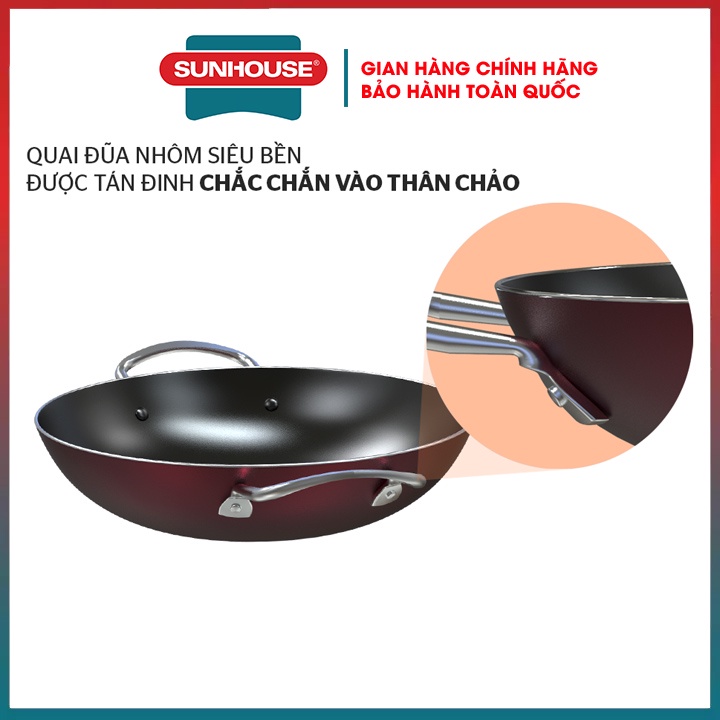 Chảo chống dính bầu SUNHOUSE SHG1220R-SHG1234R-2022 chảo sâu lòng hợp kim nhôm tay cầm chịu nhiệt chống trầy xước