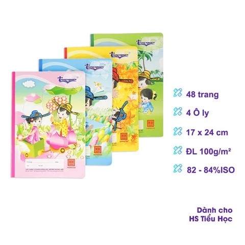 Vở ô ly 48 trang School Hồng Hà vở ô ly học sinh giấy trắng tự nhiên ANKICO