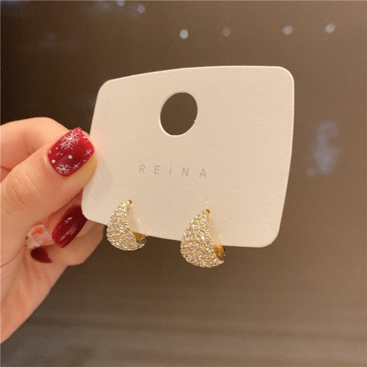 Bông Tai Chữ C Đính Đá Lấp Lánh Phong Cách Hàn Quốc