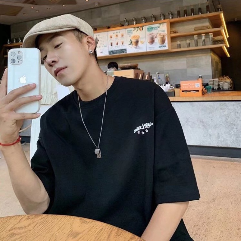 Áo Thun Tay Ngắn Cổ Tròn In Chữ Đơn Giản Thời Trang Phong Cách Hàn Quốc Cho Nam Size S-5XL