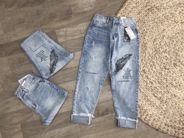 Quần Jeans Nữ Thêu Lá Cao Cấp OHS3077