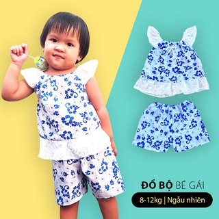 Combo 3 bộ đồ mặc nhà bé gái chất lanh lụa cực mát tay bướm phối ren size 8-12kg Mix ngẫu nhiên