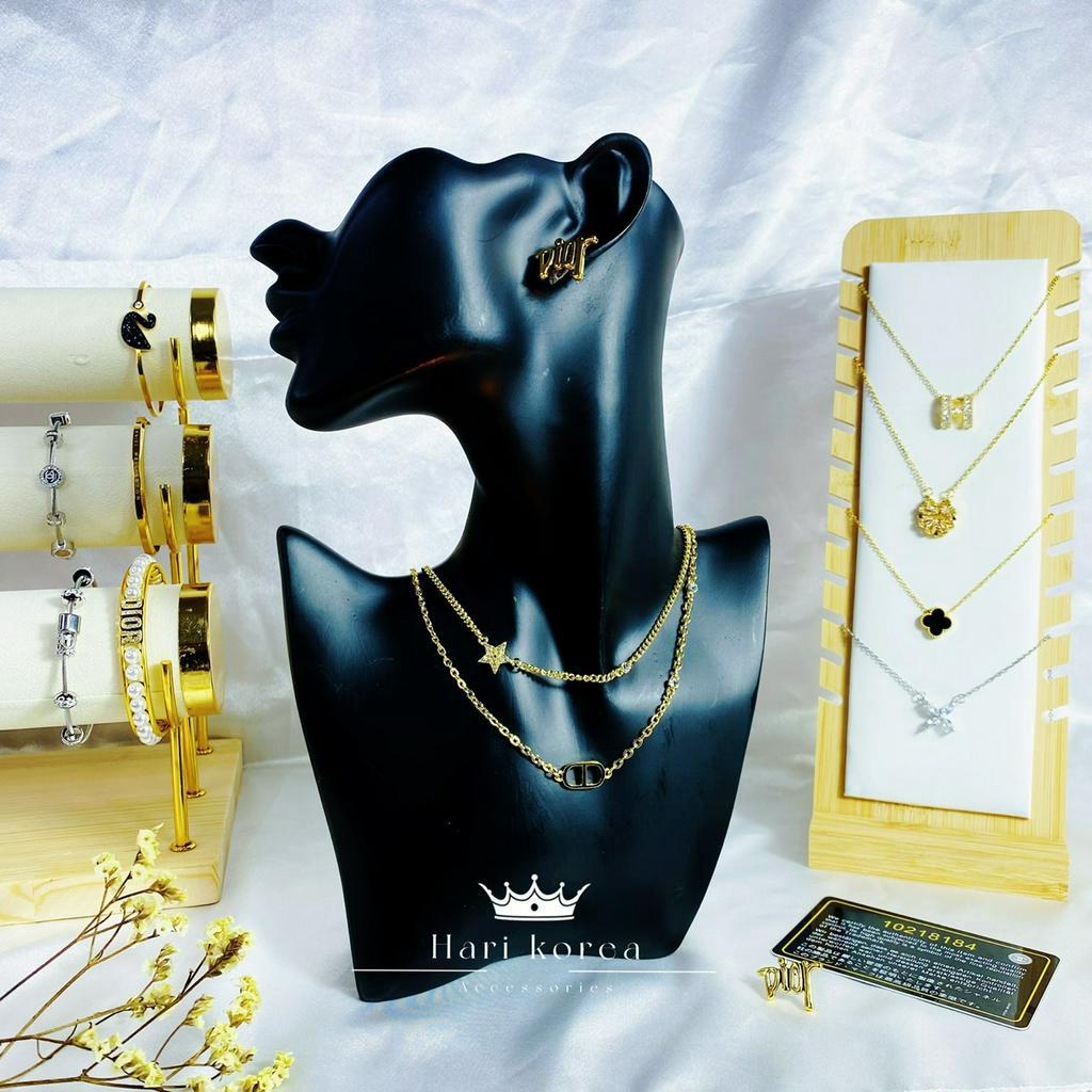 Sét trang sức CD, Vòng cổ và khuyên tai nữ hãng cao cấp, phụ kiện dây chuyền nữ Hari korea accessories