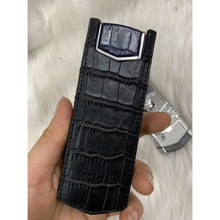 Bao da Vertu Singnature S đứng dập vân đen