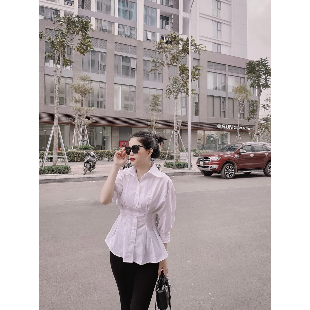 Áo sơ mi trắng tay bồng xếp li eo áo sơ mi trắng nhún eo công sở MIVOSA SM010