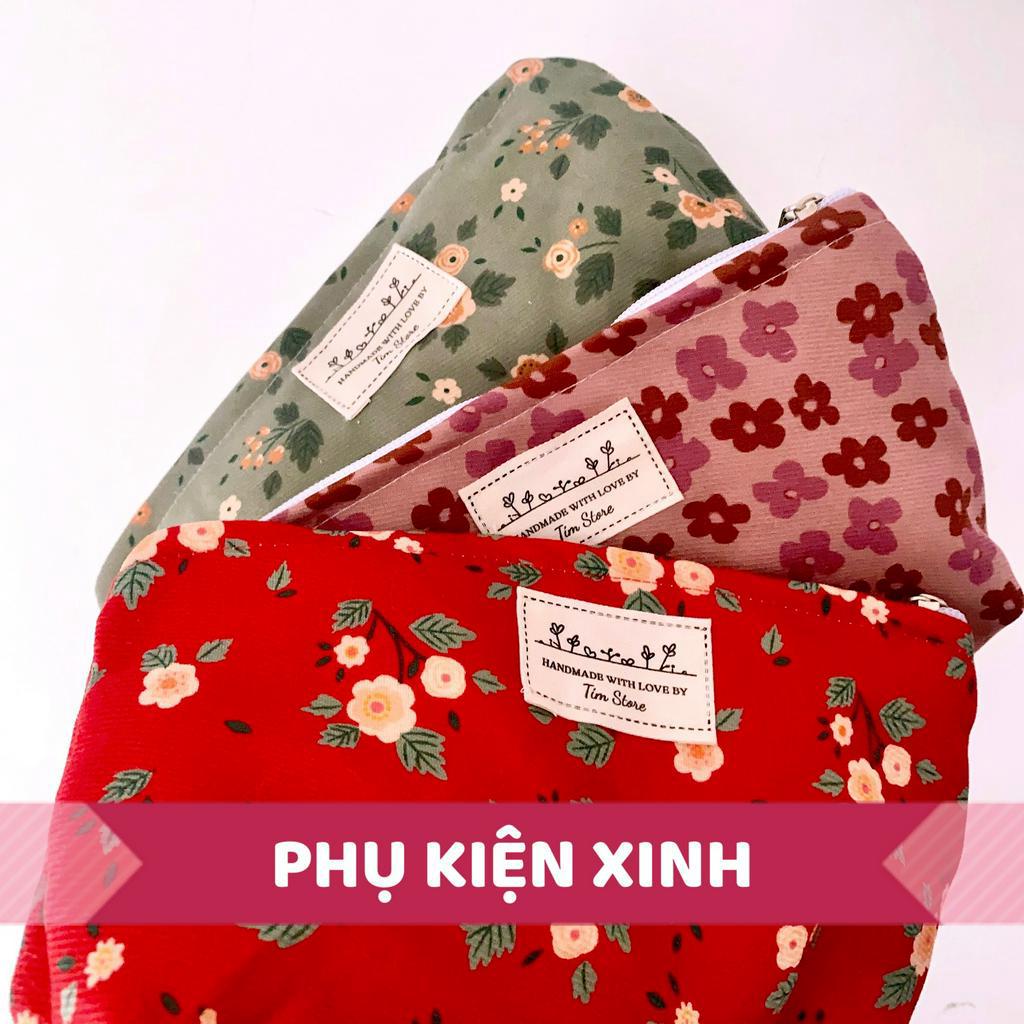 Túi vải hoa vintage đựng hóa mỹ phẩm make up  bút viết