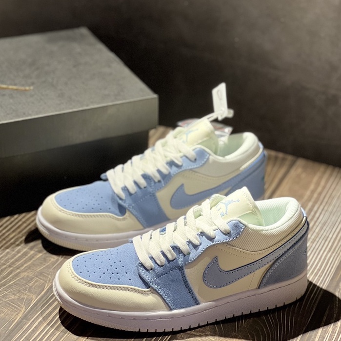 Giày Jodan paris xanh kem thấp cổ,giày JD 1 milan xanh nỉ cao cấp full bill box