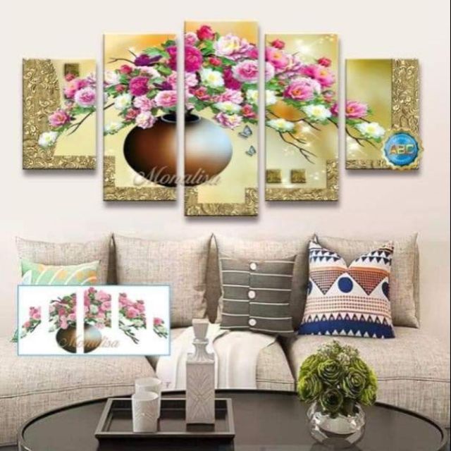 Tranh đính đá bình hoa 5 bức