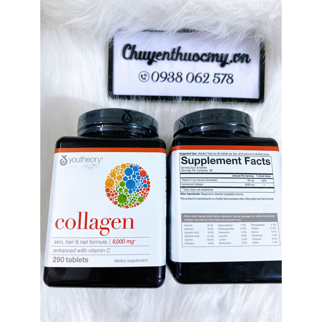 Hộp 290 viên Collagen - Youtheory Type 1,2 - mỹ