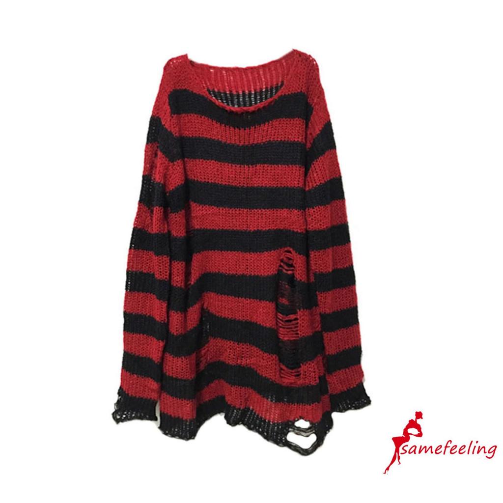 Áo len tay dài cổ tròn họa tiết kẻ sọc màu sắc thời trang cho nữ