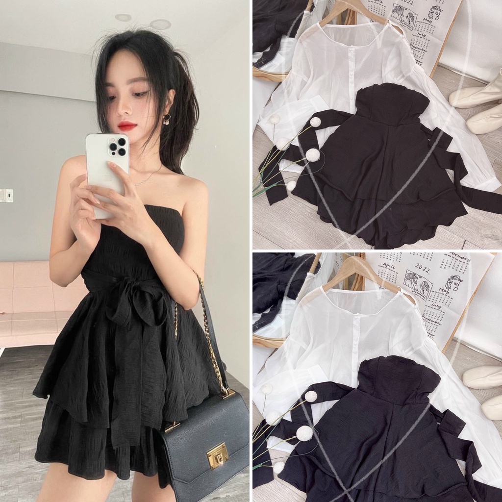 Set jump xanh mint + áo khoác trắng phong cách dạo phố năng động sexy