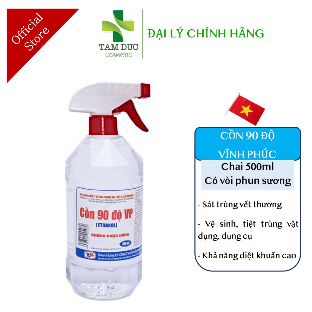 Cồn 90 độ Vĩnh Phúc Sát Trùng Diệt khuẩn có vòi xịt Chai 500ml