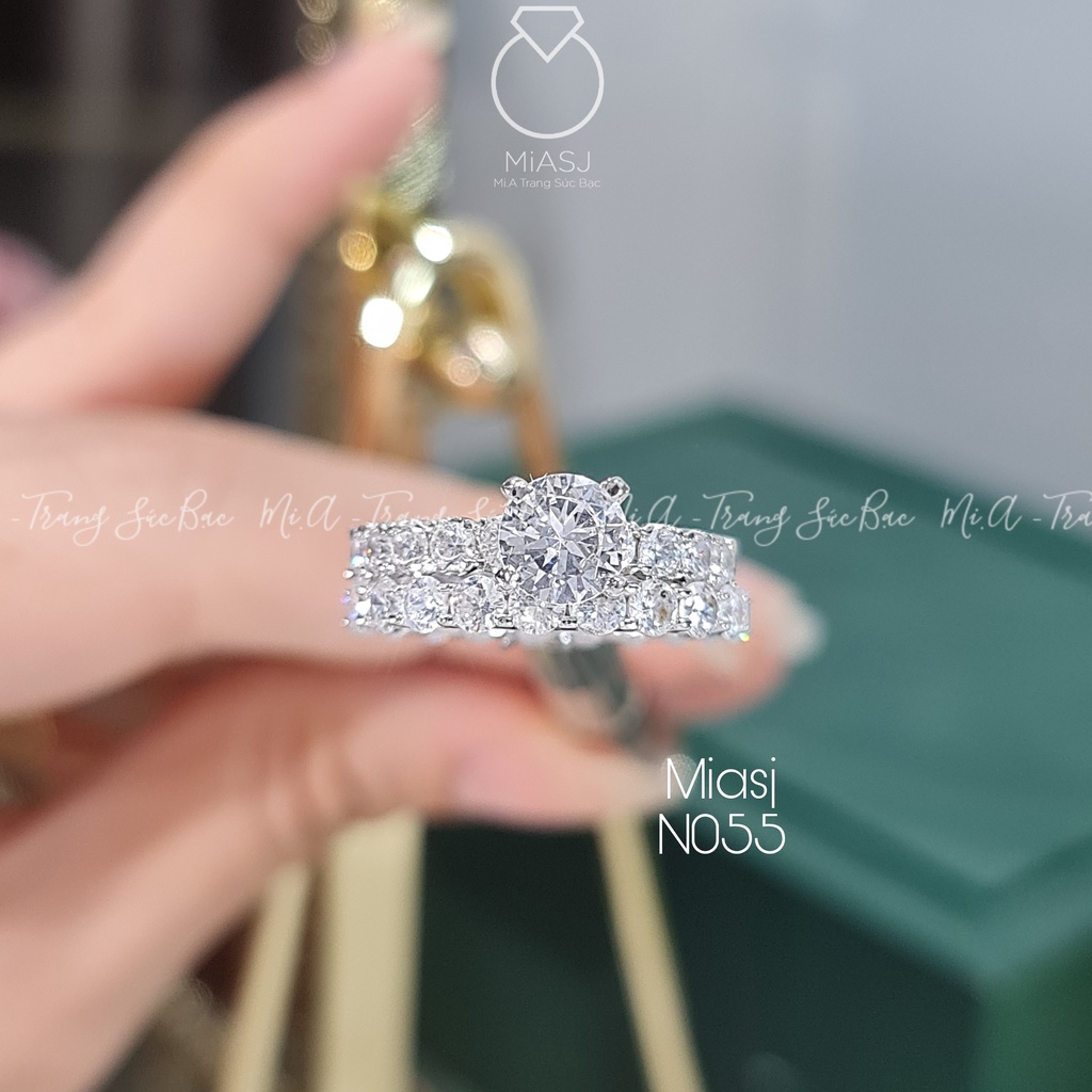 Set 2 nhẫn nữ bạc Ý S925 đính full đá MiASJ lấp lánh kiểu dáng độc đáo N055
