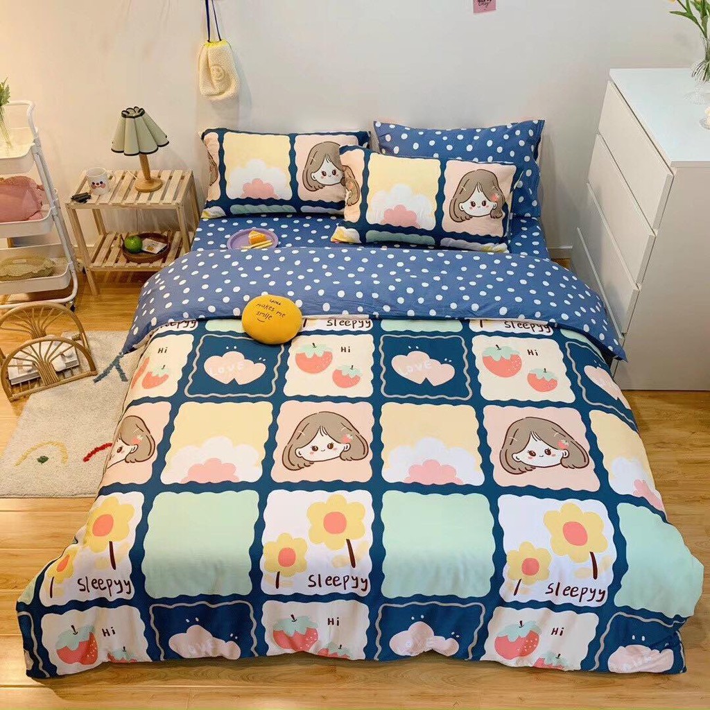 [COTTON 100%] Bán lỗ xin 5 sao - SET CHĂN GA GỐI COTTON LIVING 4 MÙA CAO CẤP - KHÔNG PHA POLY