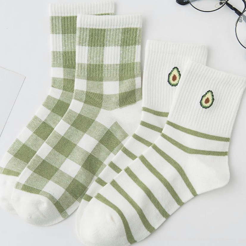 Tất cổ cao, vớ cổ cao nữ trắng họa tiết hình thú xinh xắn vải cotton co giãn thời trang Hàn Quốc