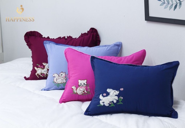 Gối nằm cho bé Happiness , vỏ cotton Hàn - ảnh thật