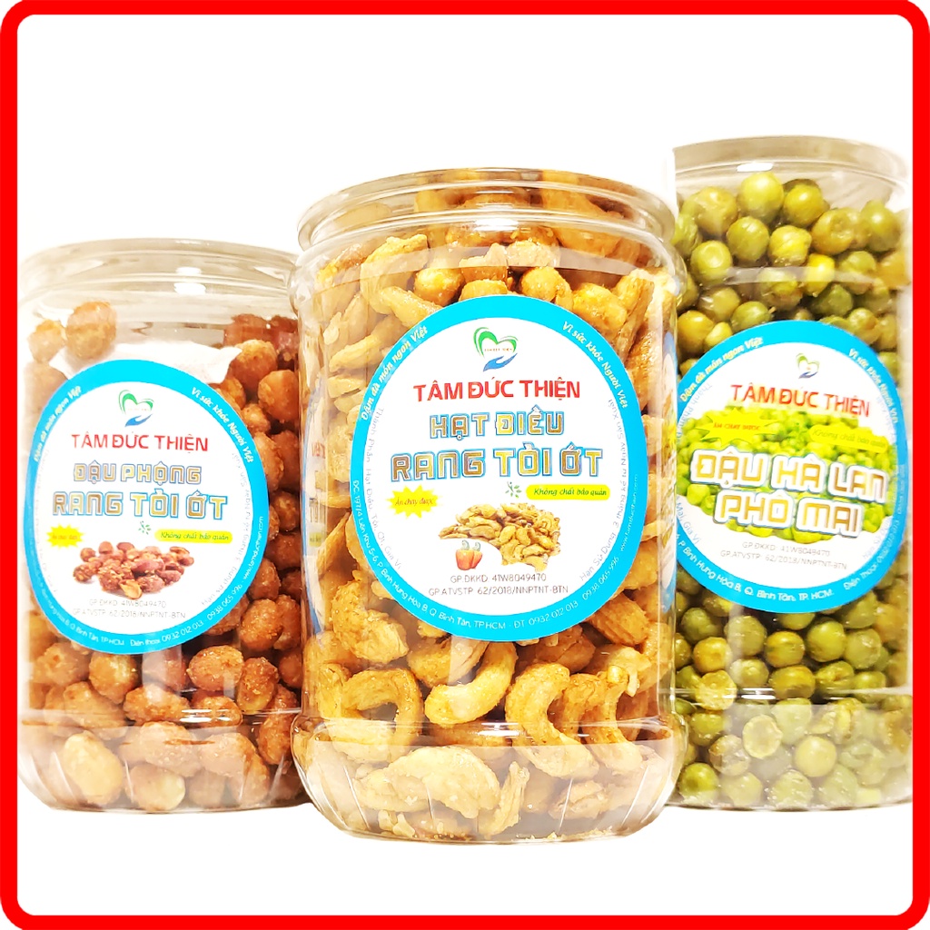 Combo 3 Hộp: Hạt Điều Rang Tỏi Ớt[Nguyên Liệu Sạch]+ Đậu Phộng Rang Tỏi + Hà Lan Sấy Phô Mai Tâm Đức Thiện | BigBuy360 - bigbuy360.vn