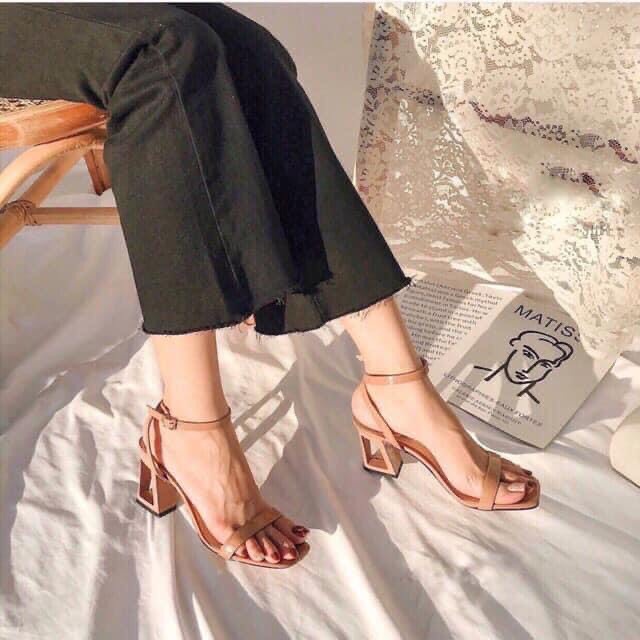 Giày xăng đan quai mảnh da bóng gót lỗ 7p thời trang nữ tính thanh lịch