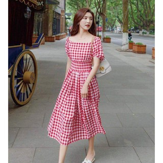 Đầm Maxi Caro Lỡ Thun Nhún Eo