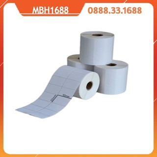 Giấy decal thường in tem nhãn khổ 50x30 mm, 2 tem/hàng, cuộn 50m