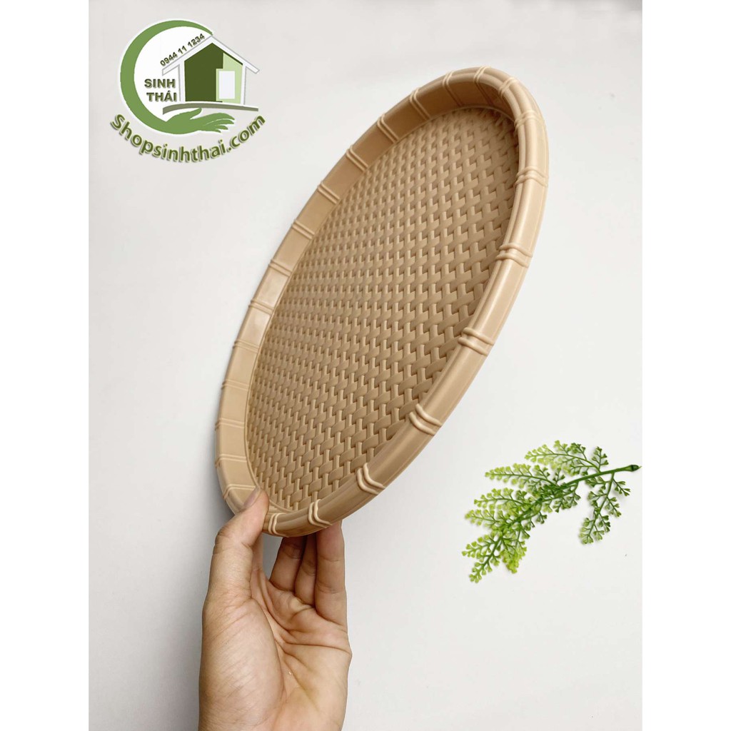 Mẹt nhựa giả mây đựng bún đậu - khay nhựa màu nâu - size nhỏ đường kính 28cm