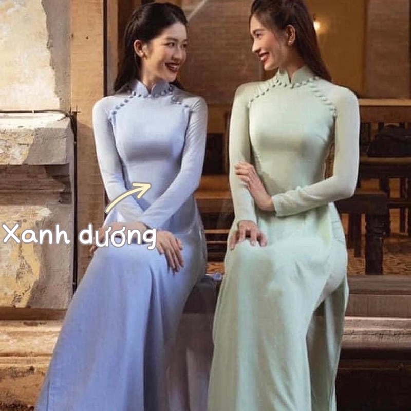 Áo Dài Chiffon 4 tà Đính Cúc Bọc_Áo dài may sẵn cao cấp (Quần Chiffon 2 lớp)
