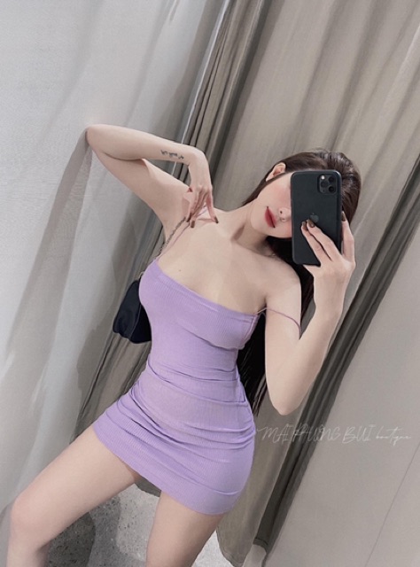 Đầm body 2 trơn dây bún siêu hot full màu y hình CAROTSHOP ( len tăm )