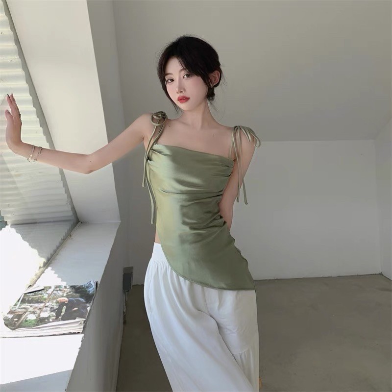Áo Hai Dây Buộc Vai Vạt Chéo-Như Hình