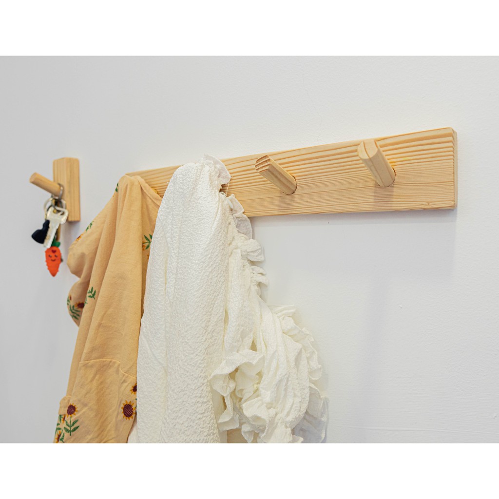 Móc treo quần áo gỗ gắn tường/Thanh treo đồ đa năng, móc túi xách, áo khoác cửa ra vào
