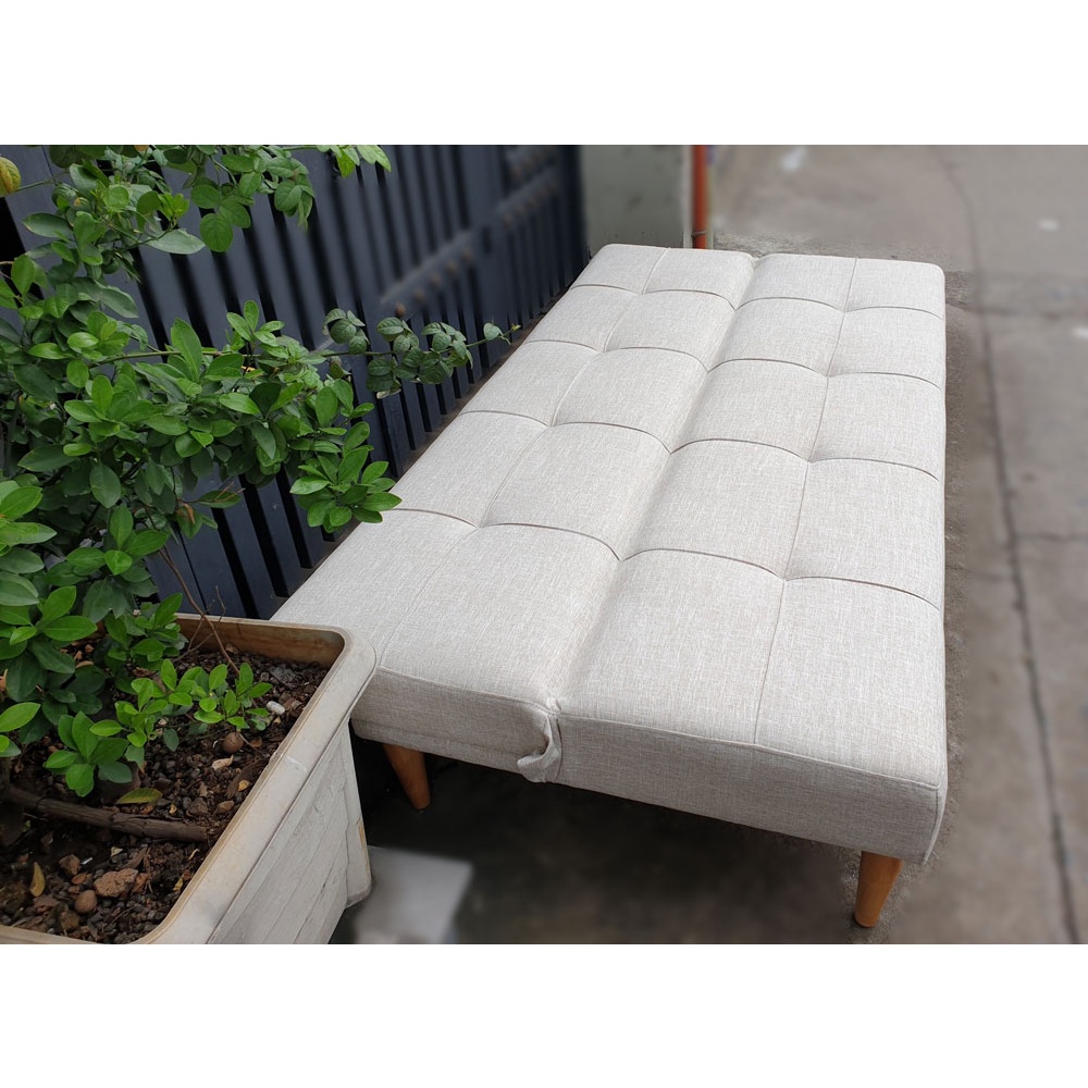 Ghế Sofa Bed Màu Kem  - Vừa Làm Sofa Vừa Làm Giường Ngủ 1m75 * 95cm - Khung Gỗ Sồi 5 Chân Gỗ