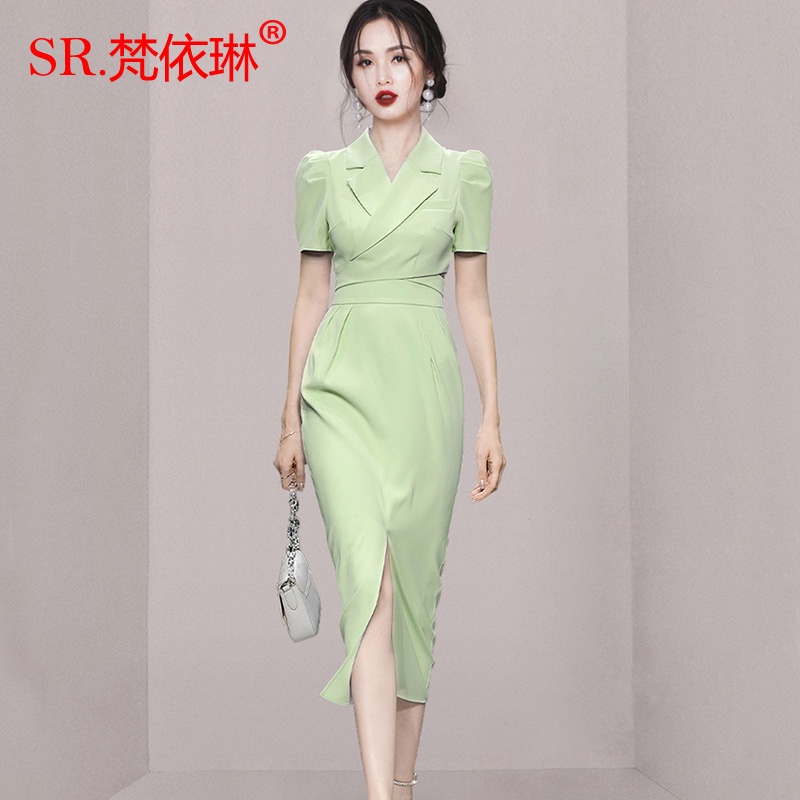 Bộ Áo Vest Tay Ngắn + Chân Váy Xẻ Tà Lưng Cao Thời Trang Hàn Quốc 2022 Chất Lượng Cao Cho Nữ