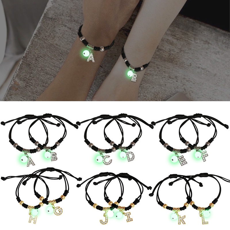 Vòng Tay Dây Bện Mặt 26 Chữ Cái Tiếng Anh Phát Sáng Thời Trang Cho Cặp Đôi