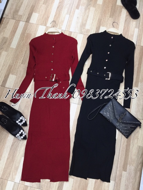 Váy len body kèm đai