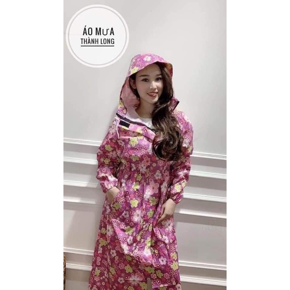 Áo mưa măng tô dáng dài hoa lá xinh