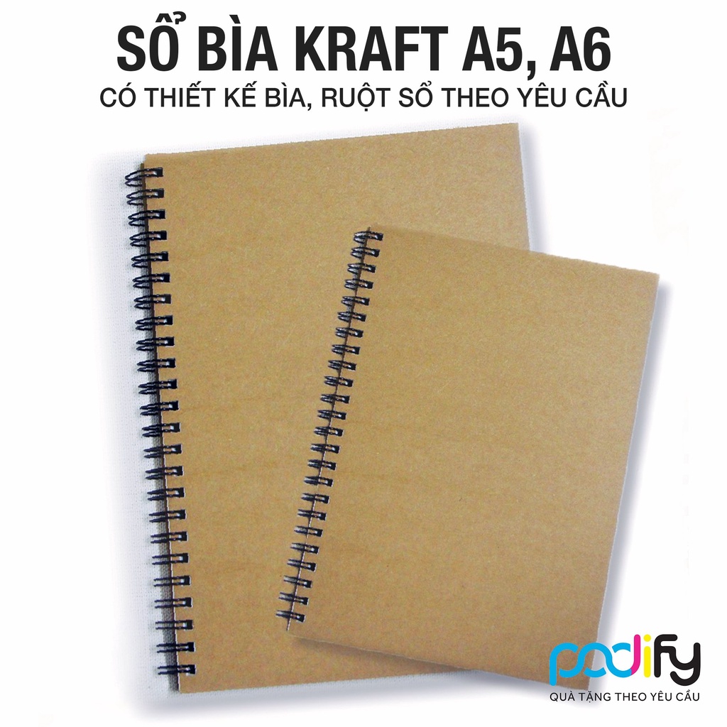 Sổ tay lò xo Vintage bìa Kraft, giấy ngà 140 trang/70 tờ 100 gsm ruột sổ nhiều lựa chọn - IN BÌA THEO YÊU CẦU