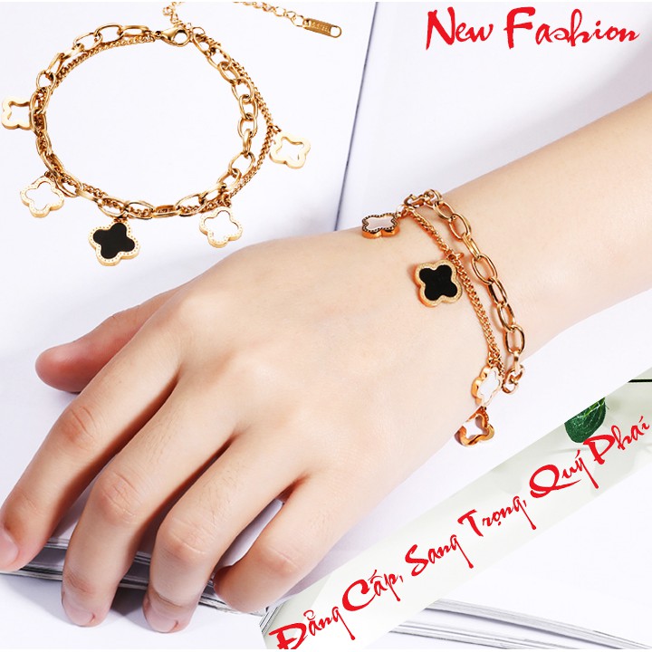Lắc tay nữ titan cao cấp kiểu xích 2 tầng rớt hoa 4 cánh siêu đẹp, bền màu, hợp thời trang, dễ phối đồ
