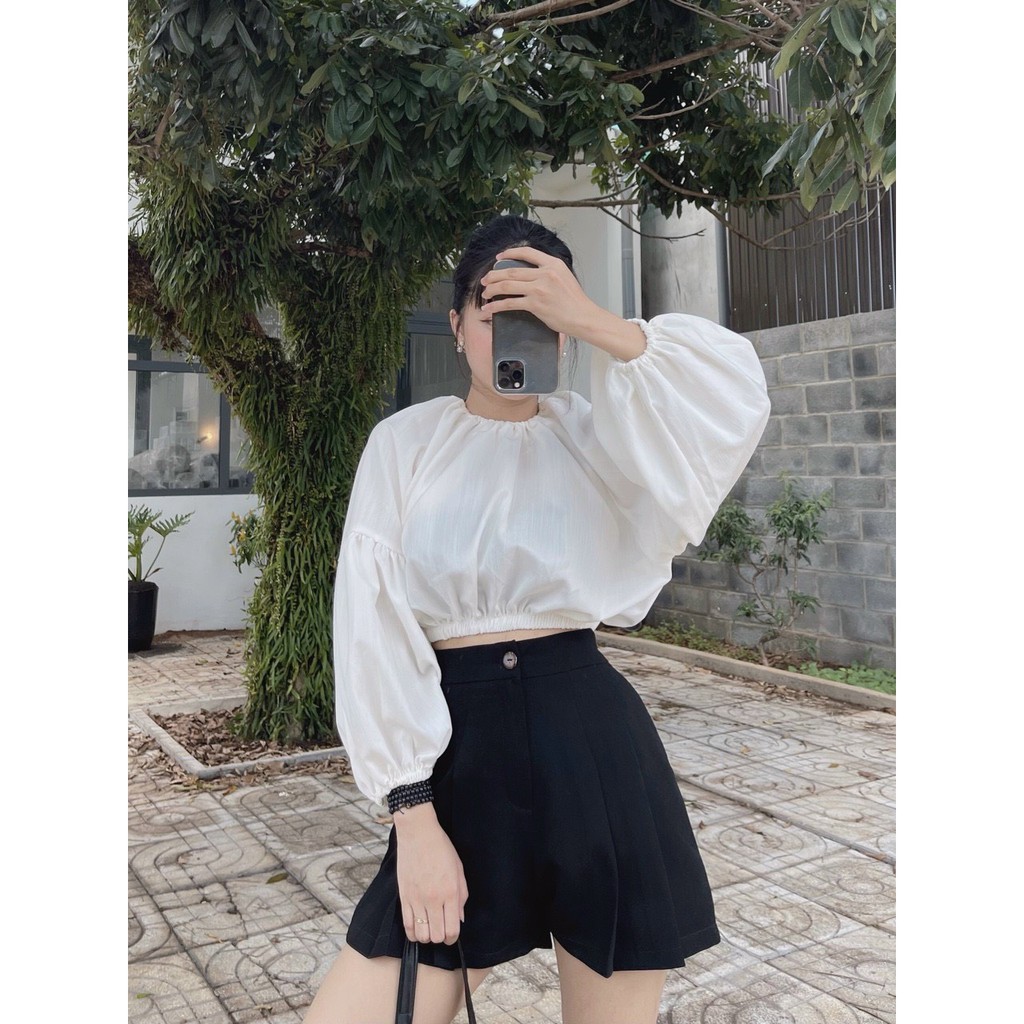ÁO CROPTOP TAY BỒNG DÀI - CỔ TRÒN [Moment House]