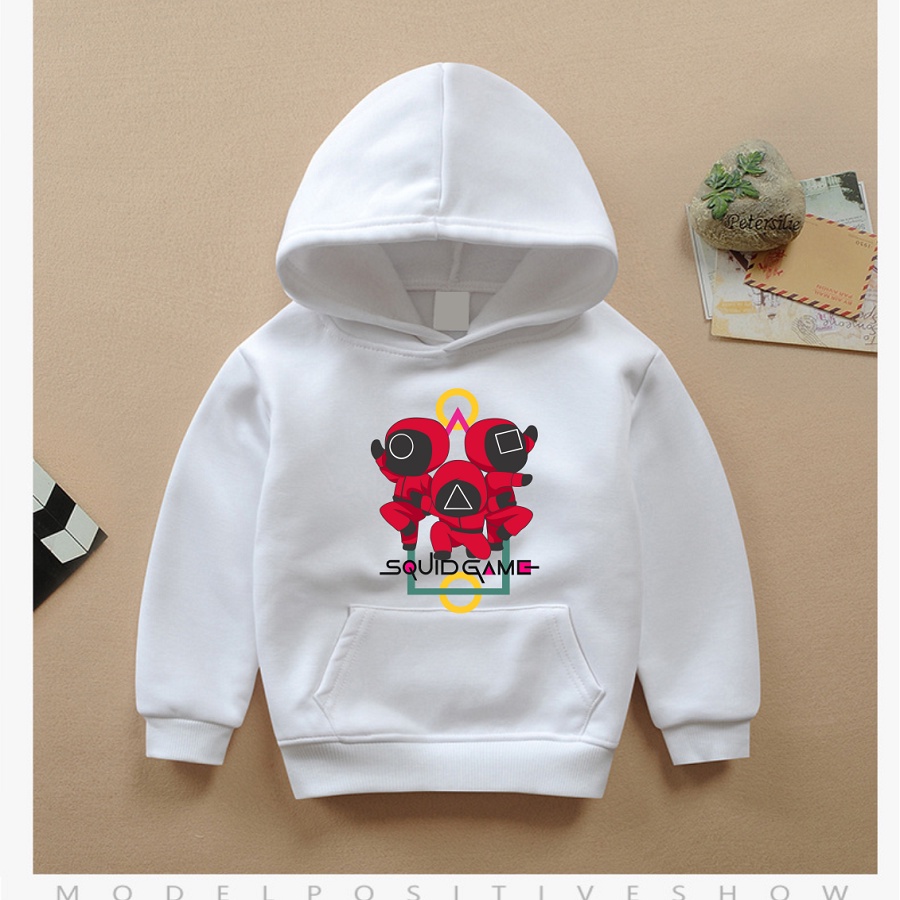 Áo squid game áo khoác hoodie trò chơi con mực màu trắng cực chất cho bé trai bé gái