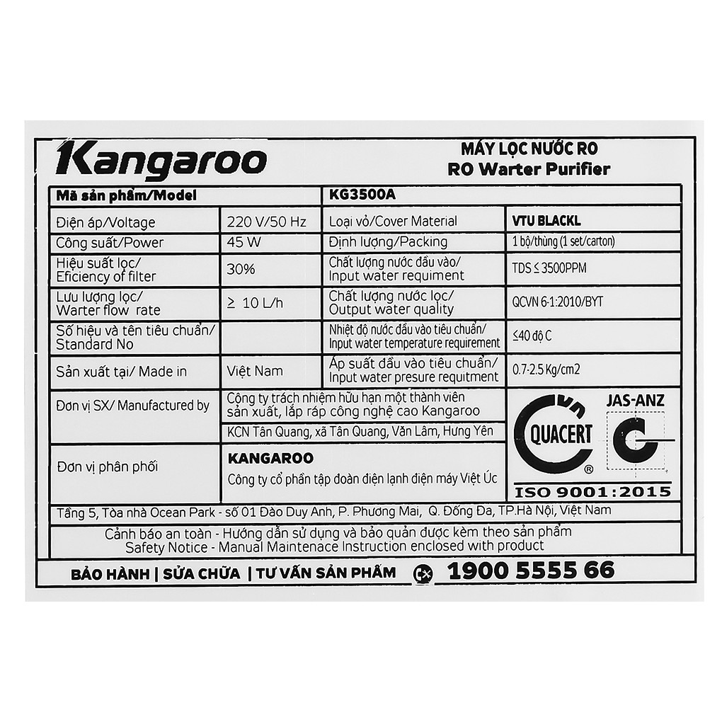 Máy lọc nước R.O nước mặn, nước lợ Kangaroo KG3500AVTU 10 lõi