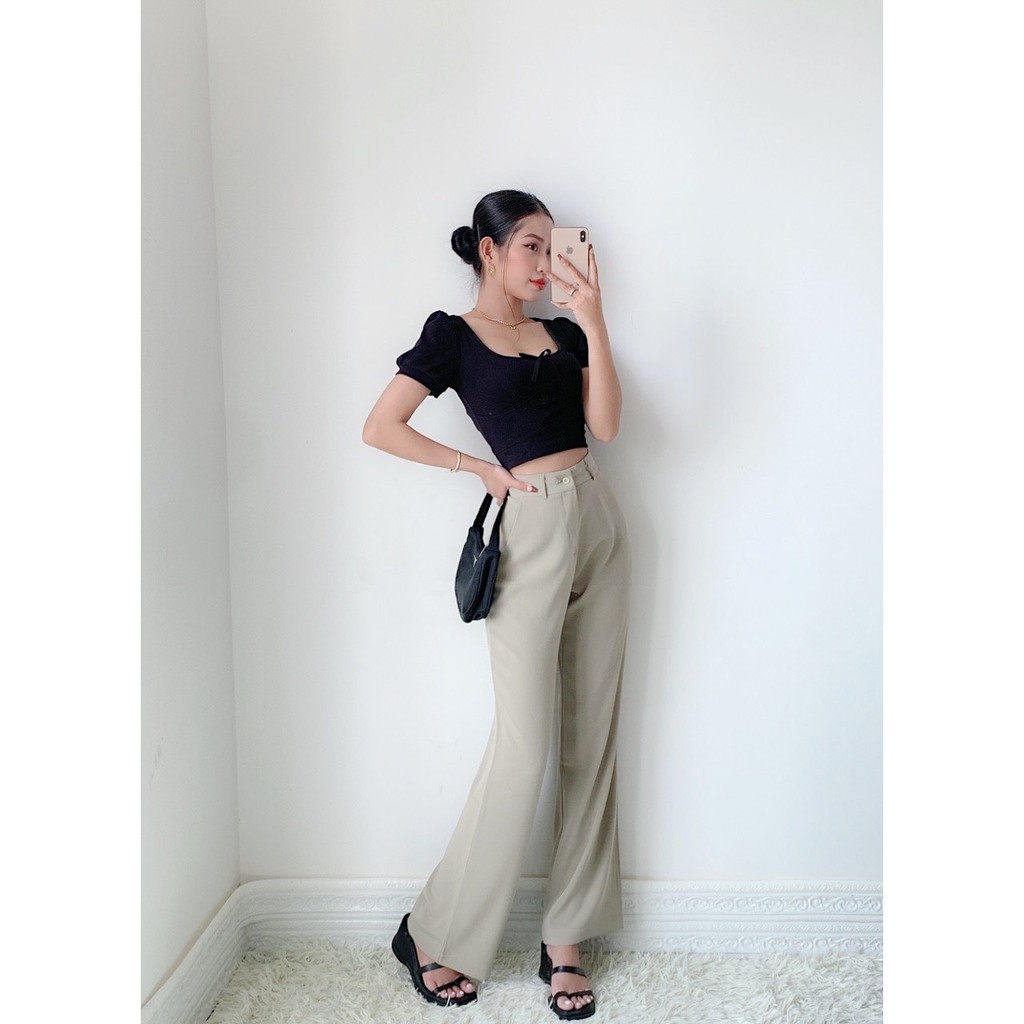 ÁO CROPTOP CỘT NƠ ĐEN, chất thun gân dày dặn [Moment House]