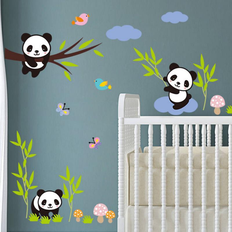 Sticker Dán Tường Bằng Tre Với Họa Tiết Hình Con Gấu Trúc Theo Phong Cách Hoạt Hình Dùng Trang Trí Phòng hoa lụa chỉ lụa