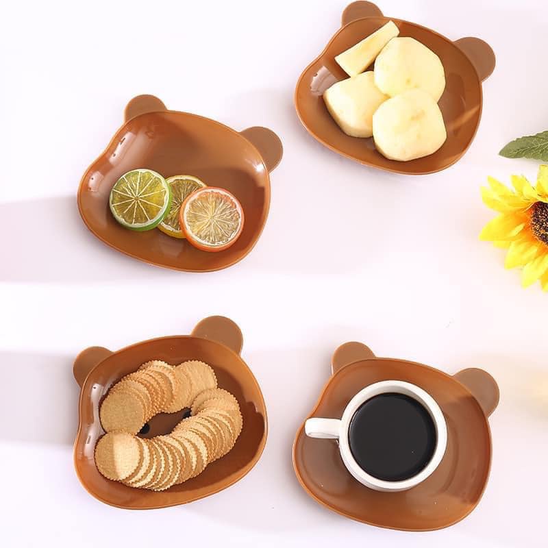 Set 8 đĩa gấu nhựa pet cao cấp đáng yêu kèm khay đựng