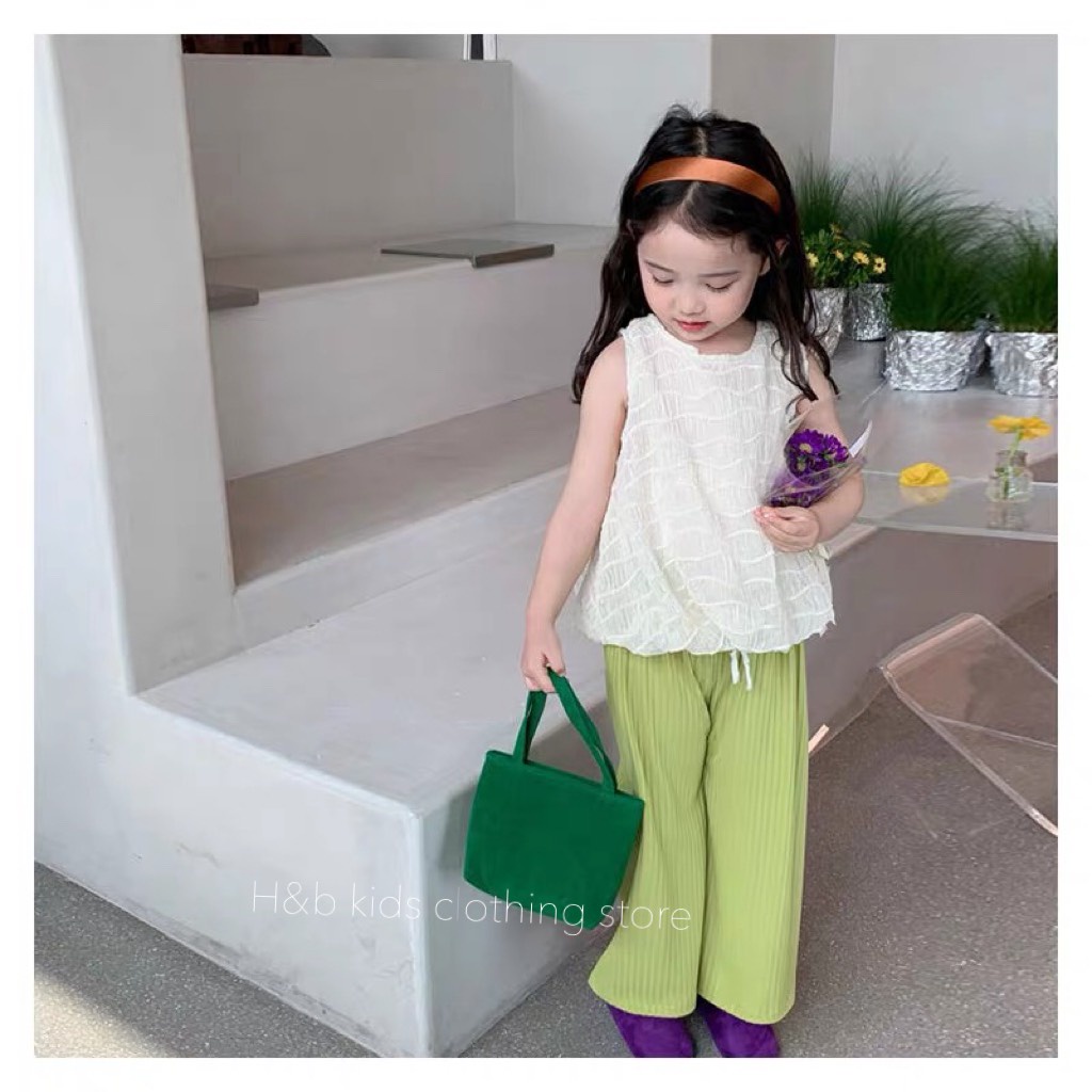 Set áo bầu quần tăm xanh bé gái
