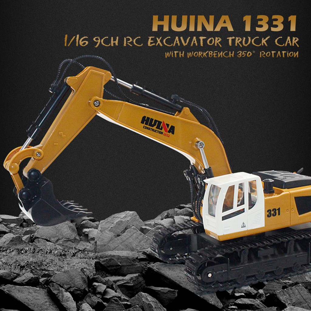 【điều khiển từ xa】HUINA TOYS 1331 1/16 9CH RC Excavator Truck Car with Light 350° Rotation