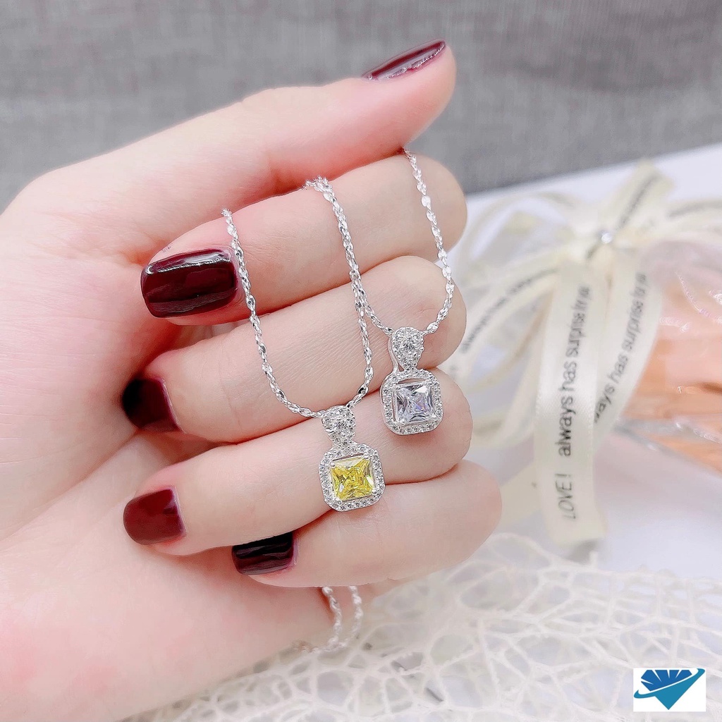 Bộ trang sức nữ bạc ta mặt đá vuông xinh xắn kiểu dáng thời trang - Bạc Bibi